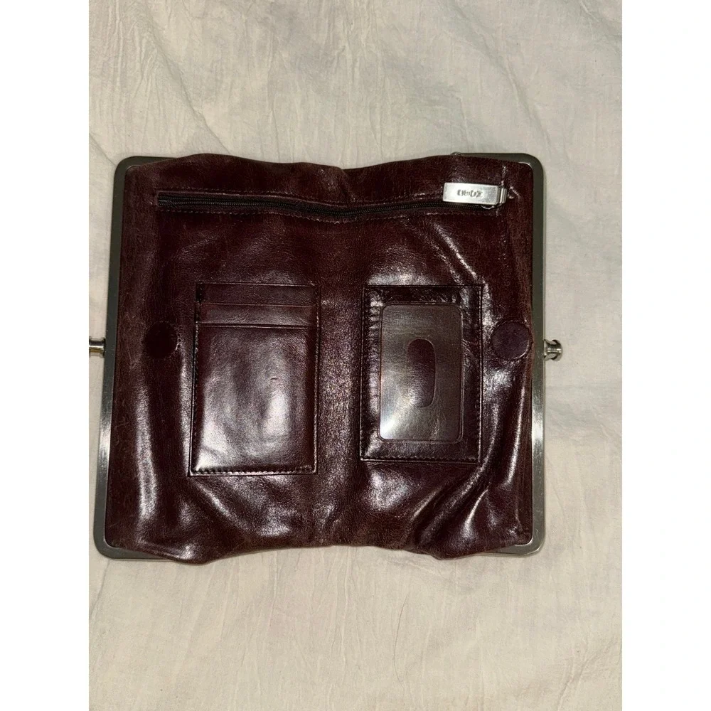 Hobo international double kiss lock brown leather Lauren‎ clutch purse